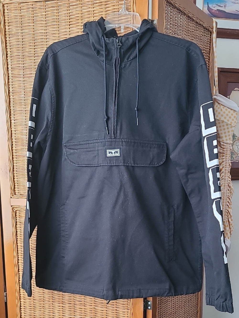 Obey Black Cotton Blend 3/4 Zip Hoodie Size Medium
